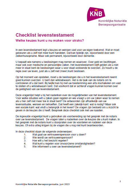 Checklist levenstestament cover